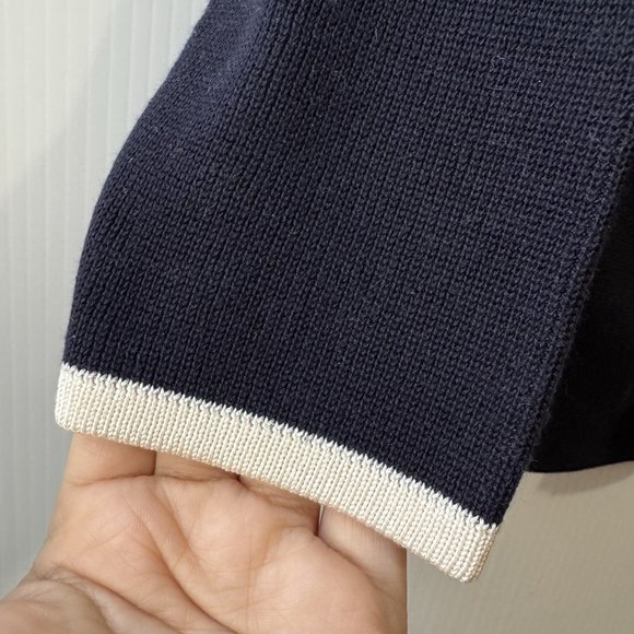 Talbots 100% Silk Open Front Cardigan Navy W/ivory Trim Women's Size P - Picture 6 of 16